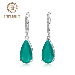 Gems Ballet 10.82ct 10x20mm Natural Green Agate Drop Earrings Fine Jewelry Solid 925 Sterling Silver Gorgeous Earrings For Women