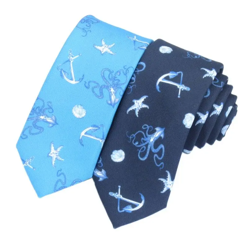 Men's black Korean academic narrow necktie squid sea star sea creature design blue 6cm creative ties