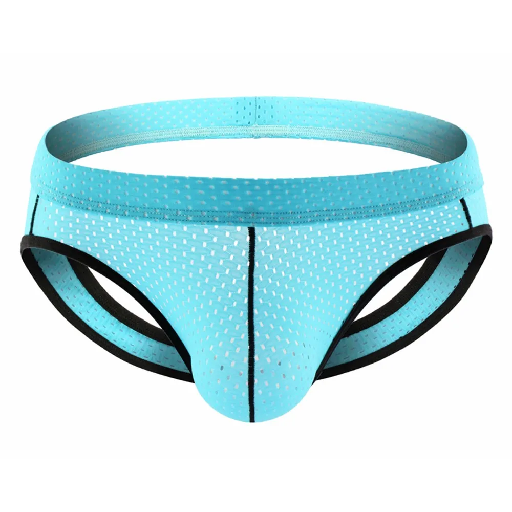 Men Sexy Mesh Hole Breathable Fashion Sexy Wide-Belt Double Briefs Thong Jockstrap Panties Gays Clothes Sissy Inmitate Lingerie