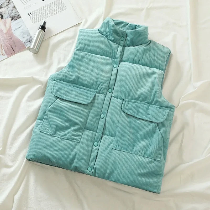 

Women Vest Coat Casual Gilet Fashion Sleeveless Chaleco Mujer Outwear Winter Korean Style Buttons Corduroy Waistcoat Jacket