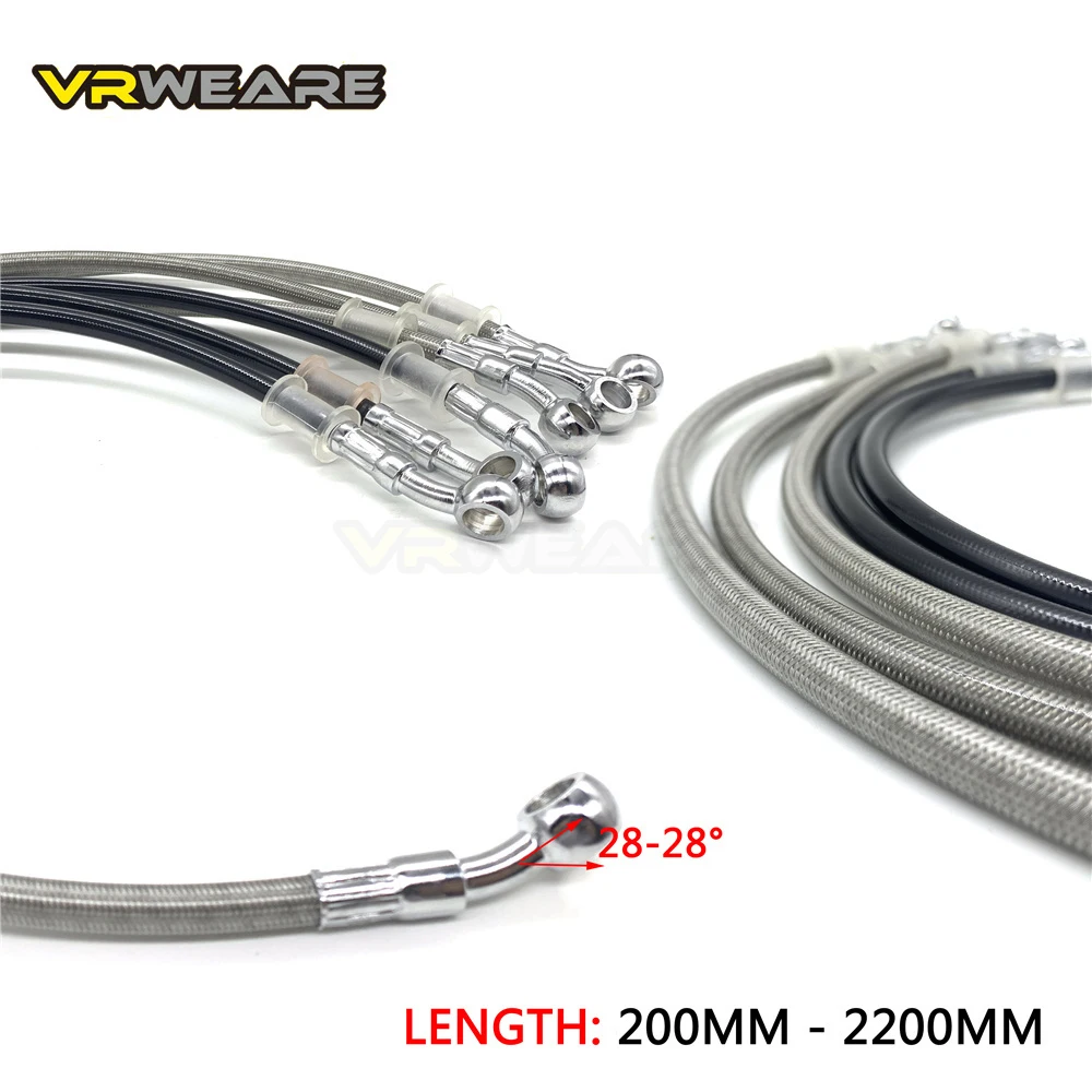 300-2200MM motocyklowy przewód hydrauliczny hamulca tylko srebrny pleciony kabel 10mm rura Banjo dla Suzuki Kawasaki Yamaha Honda ATV
