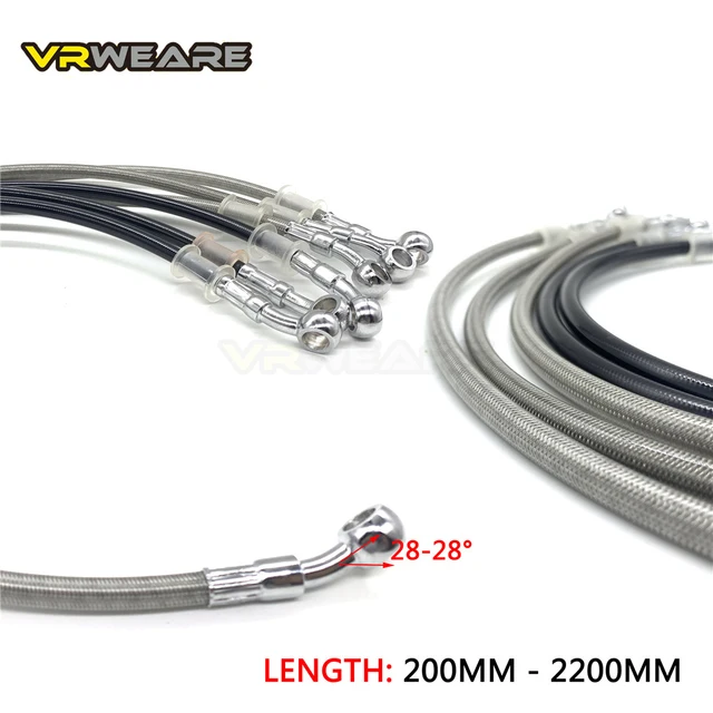 300-2200MM motocyklowy przewód hydrauliczny hamulca tylko srebrny pleciony kabel 10mm rura Banjo dla Suzuki Kawasaki Yamaha Honda ATV
