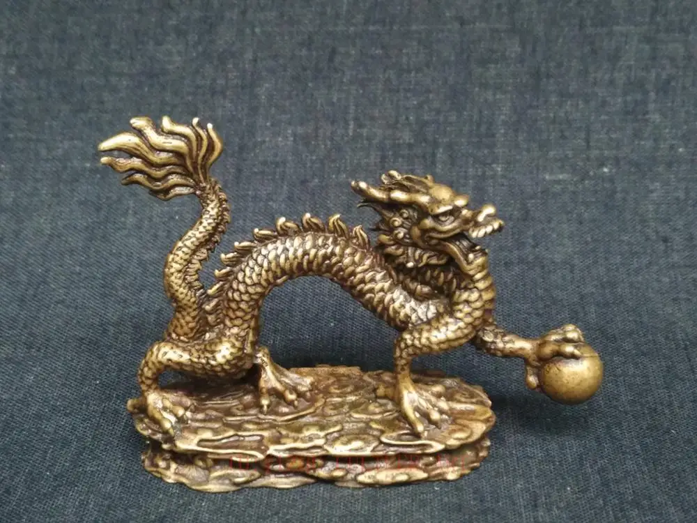 YIZHU CULTUER ART Collection Old China Bronze Carving Chinese Zodiac Dragon Statue Propitious Family Fengshui Decoration Gift