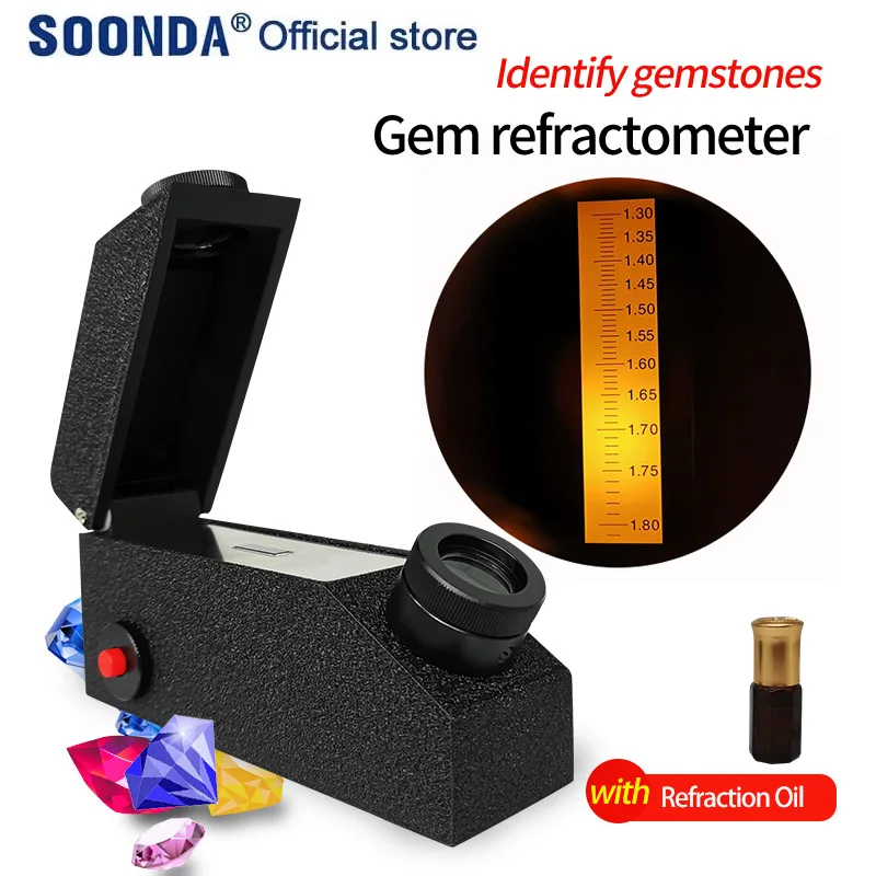 

Gem Refractometer with Refraction Oil Jewelry Identification Instrument Distinguish Tools Jade Stone Refractive Index Tester