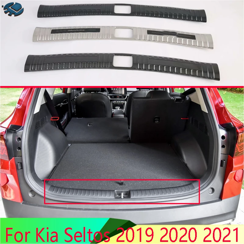 For Kia Seltos 2019 2020 2021 Car Accessories Stainless Steel Rear Trunk Scuff Plate Door Sill Cover Molding Garnish