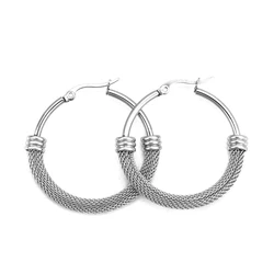 1 Pair 304 Stainless Steel Hoops Earrings Color Round Hollow Net Circle Ring Earrings For Women Man Jewelry Exquisite Ear decor