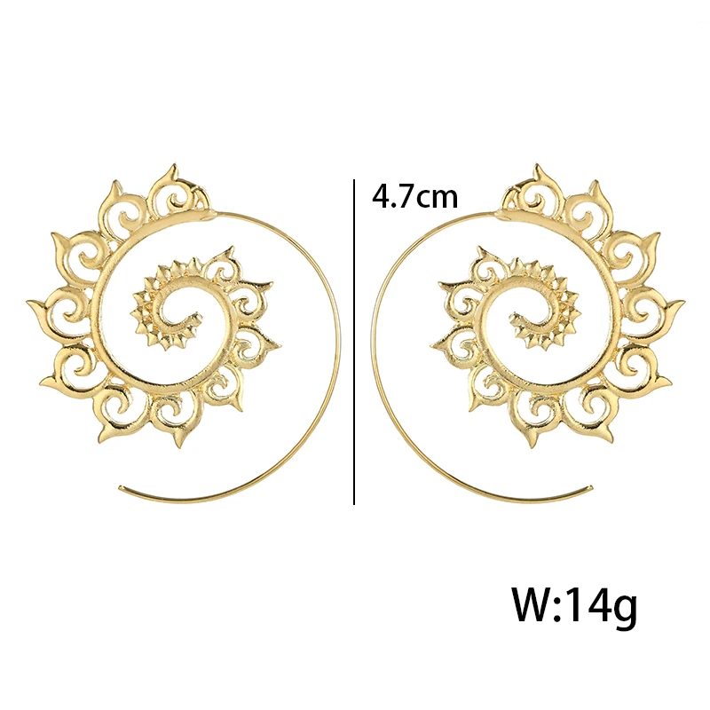 docona Trendy Geometric Spiral Round Circle Drop Earrings for Women Gothic Hollow Grave Flower Piercing Dnagle Earring Jewelry