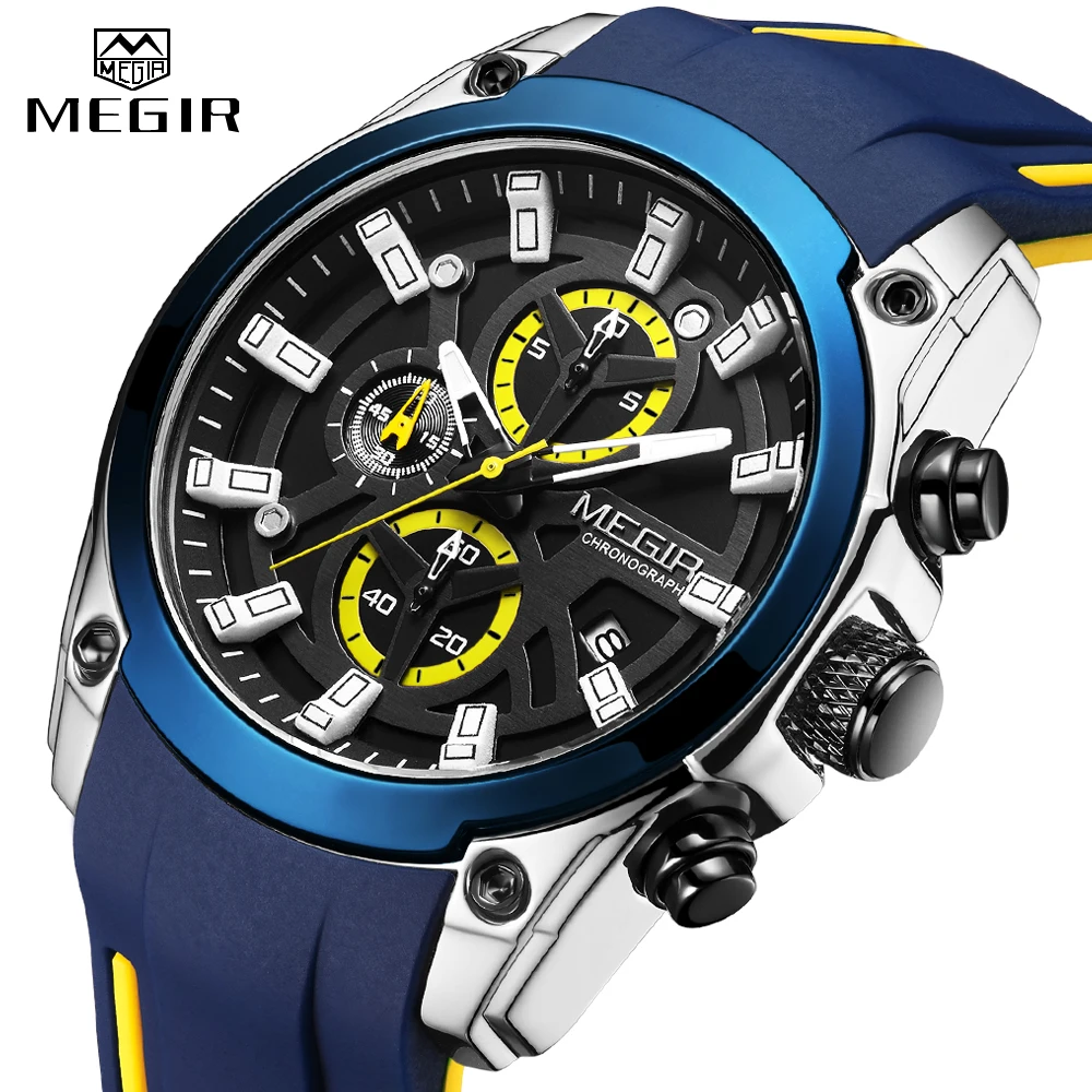 MEGIR Fashion New Mens Watches Top Luxury Brand Sport Quartz Watch Men Chronograph Waterproof Luminous Wristwatch Date Clock