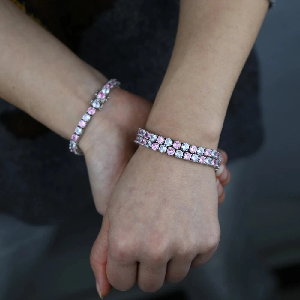 2025 Luksusowa nowa moda Iced Out Bling Big Carat Round Cut White Pink Cz Tennis Charm Choker Naszyjniki dla kobiet Biżuteria ślubna — zdjęcie 6