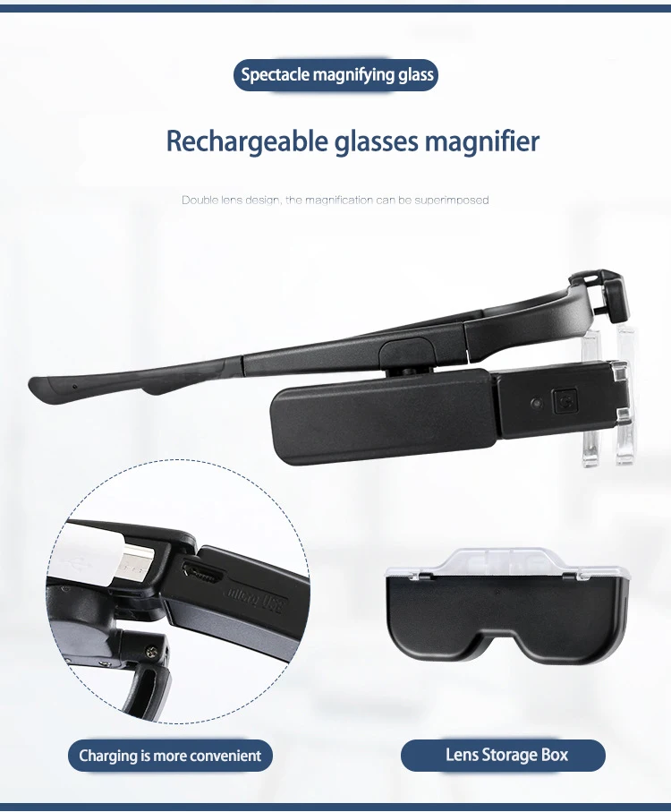 USB Charging LED Lighting Glasses Magnifier Head Mounted Magnifying Glass Six Multiples Reading Chip Repair Antique Appreciation