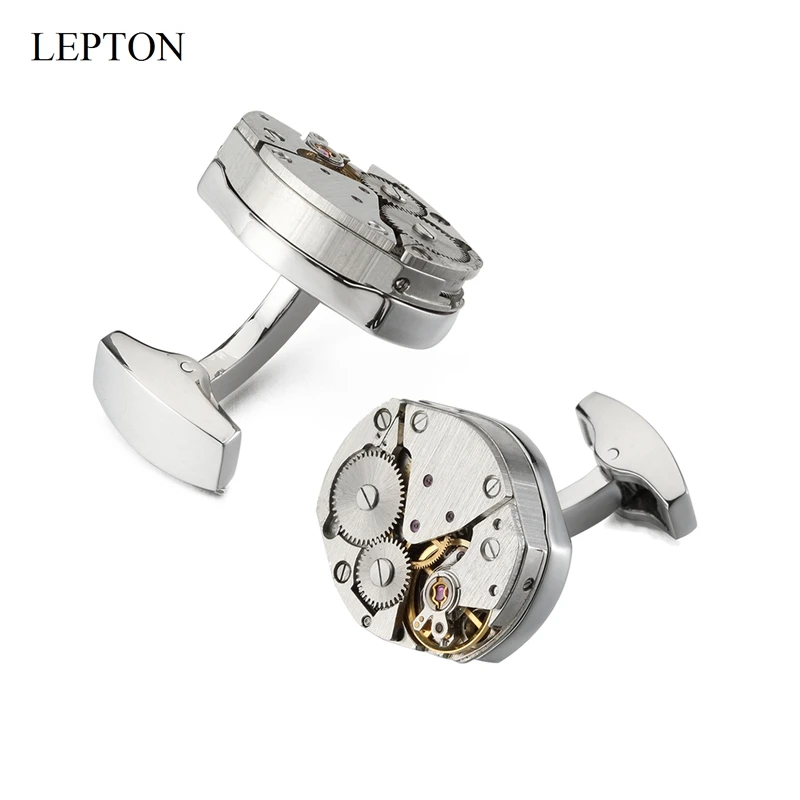 Lepton Steampunk Mens Cufflinks Vintage Watch Immovable Cuff links Gift for Men Father's Day/Lover/Friends/Wedding/Anniversaries