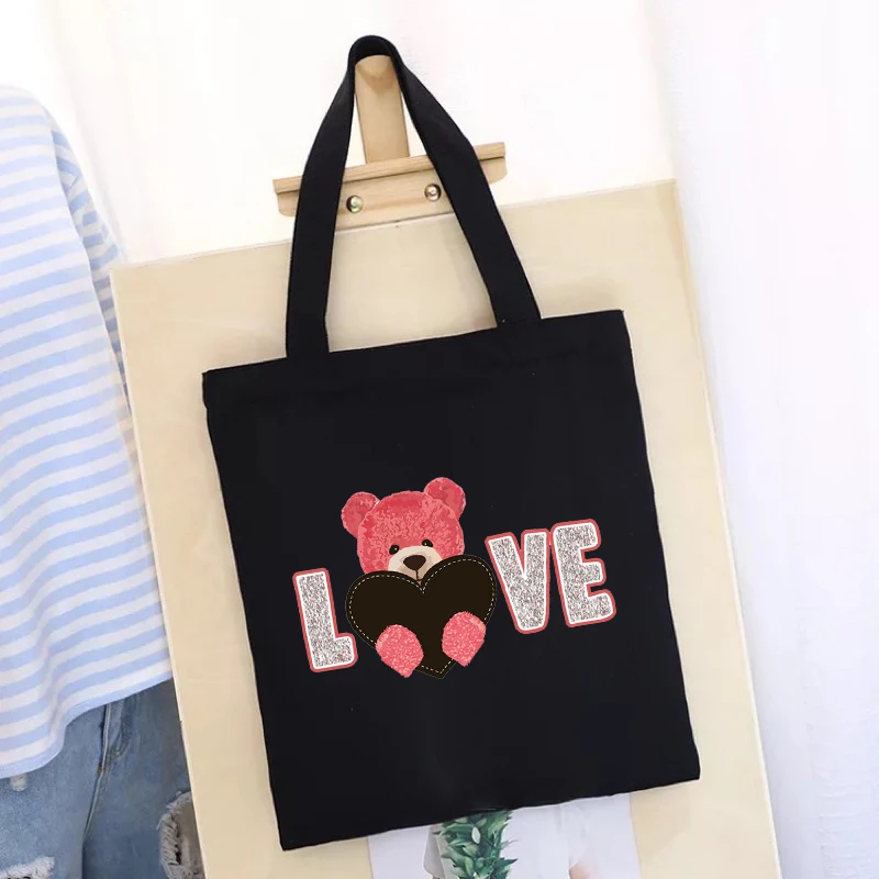 All-match Bear Series Women Shopping Printed Handbag Foldable Washable Reusable Ecobag Shopping Bag New Student Canvas Tote Bag