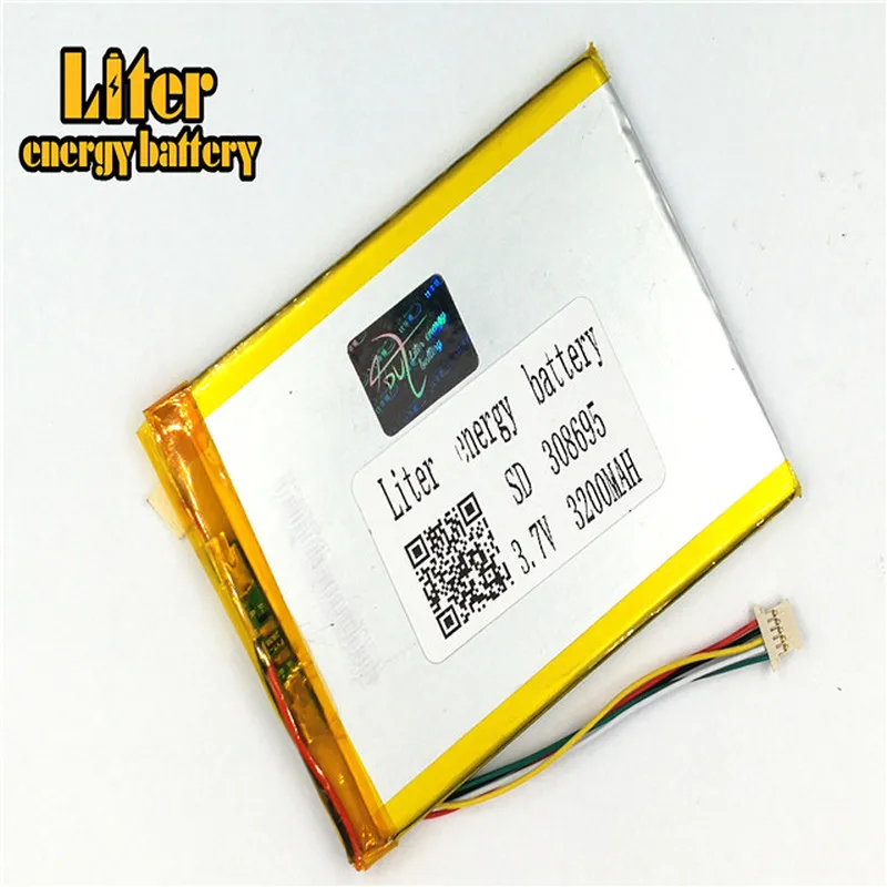 1.0MM 5pin connector 308695 3.7V 3200mah แท็บเล็ต PC แบตเตอรี่ lipo แบตเตอรี่ lithium ion polymer