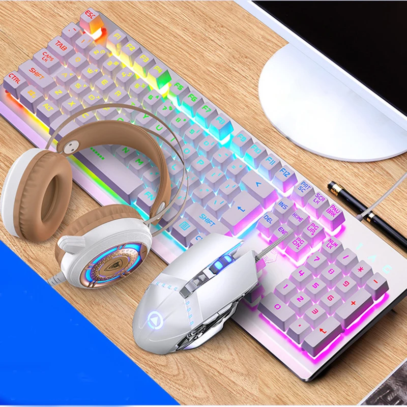 Membrane Gamer Keyboard  And Mouse Combo With PC Gaming Headset,Colorful LED Backlit Quiet USB Wired Computer Keyboard for Study