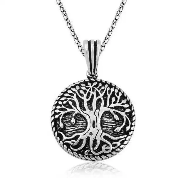 Silver Rooted Tree of Life Necklace 925 Sterling Men Jewelry Wedding Party Birthday Gift - Box - Pendant - Chain Choker - Man - Fashion