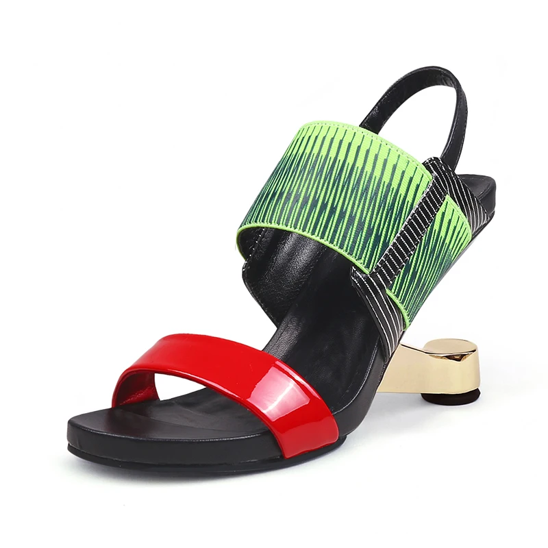 Gladiator Sandals Women shoes Metal High Heel Sandals Women Shoes Mixed Color Open Toe  2019 New Summer Women Sandals Size 34-39