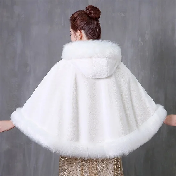 Wedding Cloak Winter Short Faux Fur Shawl Bridal Hooded Cape Coat Women Party Prom Cloak Bolero