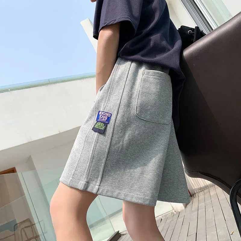 Elastic High Waist Streetwear Solid Straight Wide Leg Shorts Baggy Casual Summer 2021 Korean Harajuku Goth Fashion Shorts Women