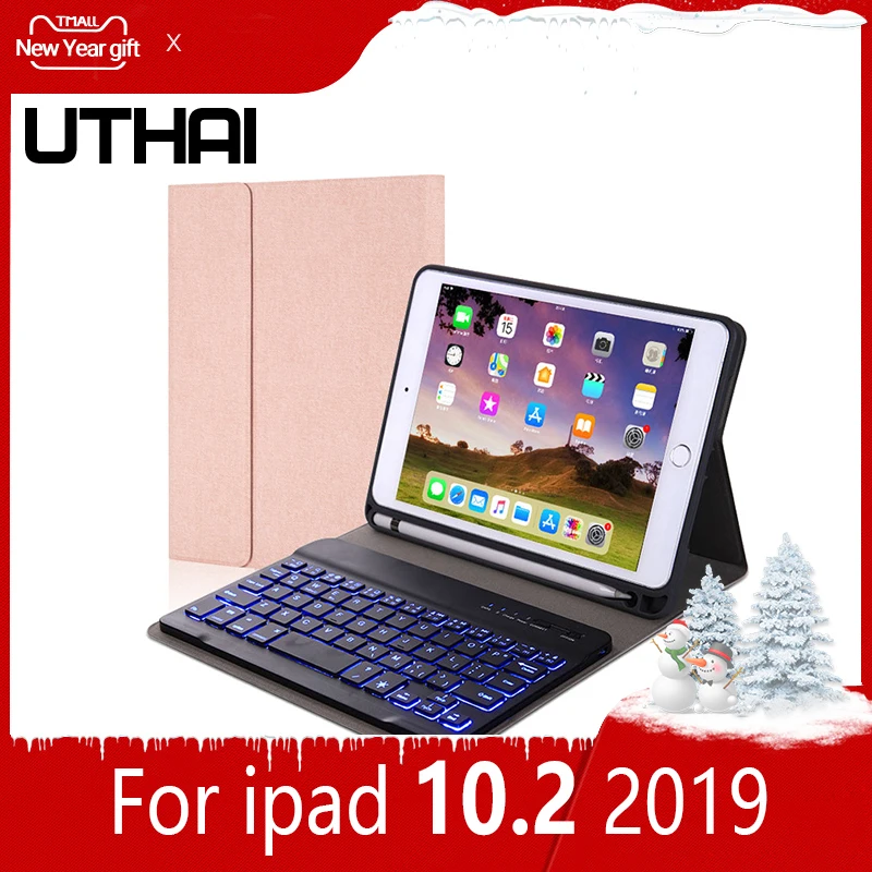 

UTHAI E021 For iPad 10.2 / 2019 Keyboard Case, Waterproof / Shockproof / Sleep / Wake Backlit Bluetooth-compatible Keyboard Case