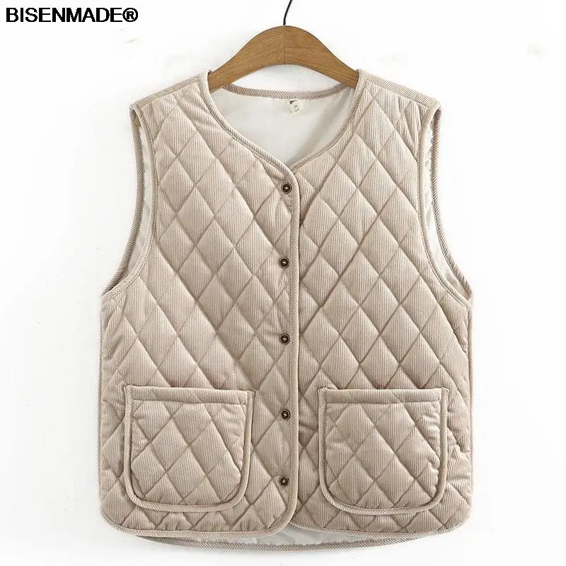 Women Clothing Vests Plus Size 2021 Autumn Winter Outerwear New Quilted Jacket Casual Sleeveless Corduroy Waistcoat