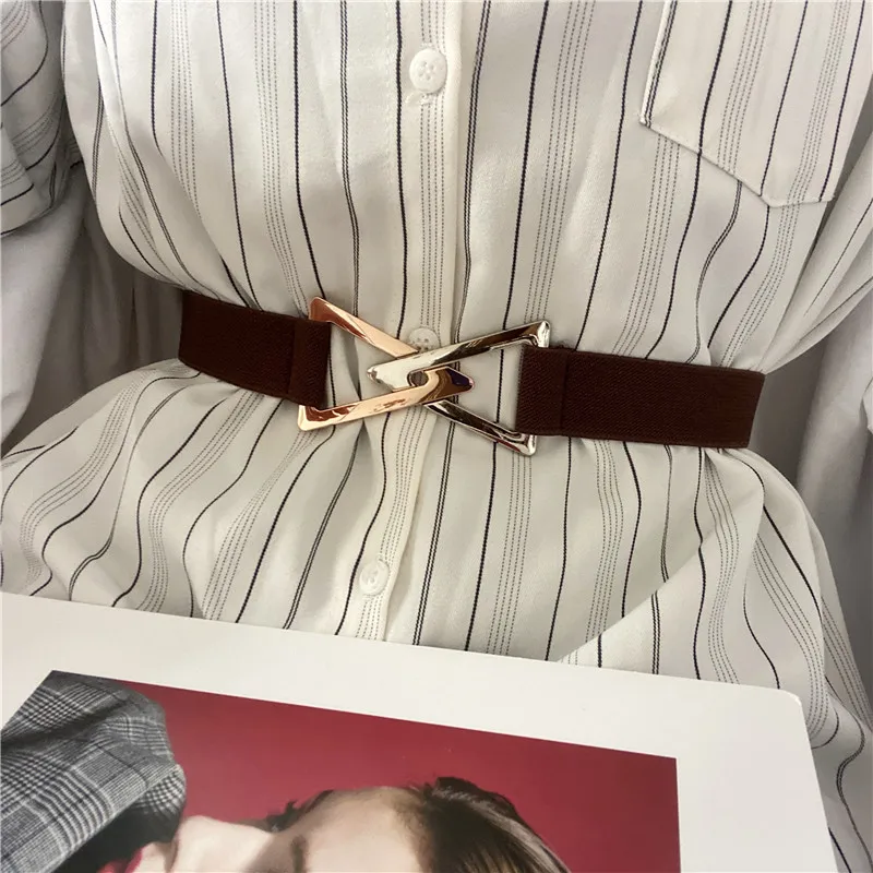 Wide Triangle Silver Gold Buckle Elastic Belts Women Stretch Cinch Waistband Lady Cummerband Soft thick Simple Femme Dress Belt