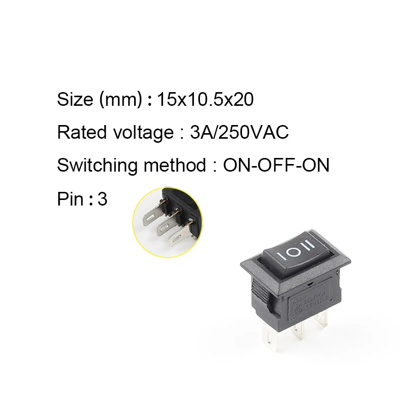 10 Teile/los KCD11 3 Pin 10X15mm Snap-in Push Button Switch 3A/250V Mini SPST 2/3 Position boot Rocker Power Switches