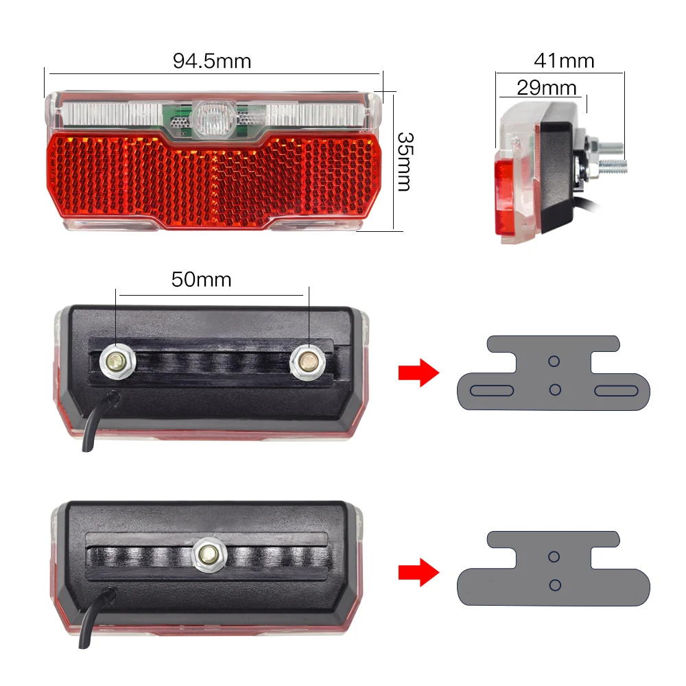 Wexplore bicicleta elétrica frente e ebike conjunto de luz traseira entrada 12v 24v 36v 48v 60v alto-falante embutido e-bike farol e luz da cauda