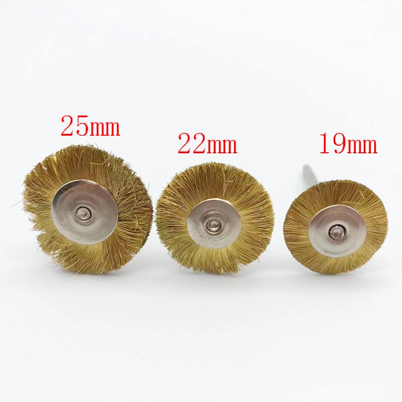 10Pcs/Bag Brass Copper Crimped Straight Dental Lab Laboratory Polishing Brush Wheel Rotary Tools Low Speed 2.35mm HP Shank Buff