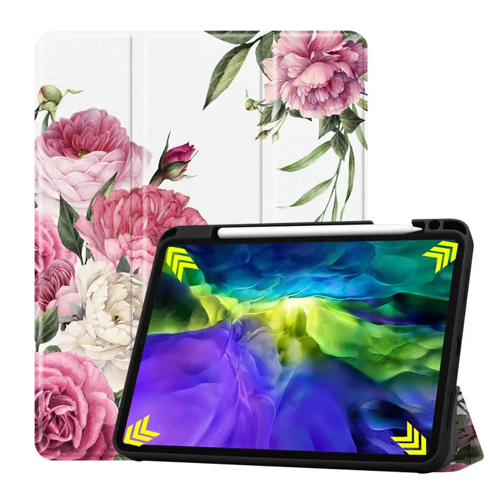 Painted Print Case Cover for iPad Air 3 2019 with Pencil Holder + Soft Bcak Cover Smart Case for iPad Pro 10.5