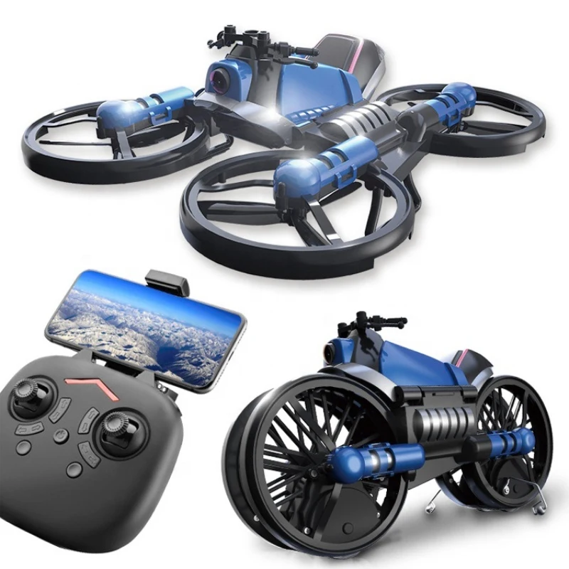 Unique 2-in-1 Camera Drone and Remote Control Car Motorcycle Multi-functional Folding Quadcopter Helicopter Dron and RC Car Toys