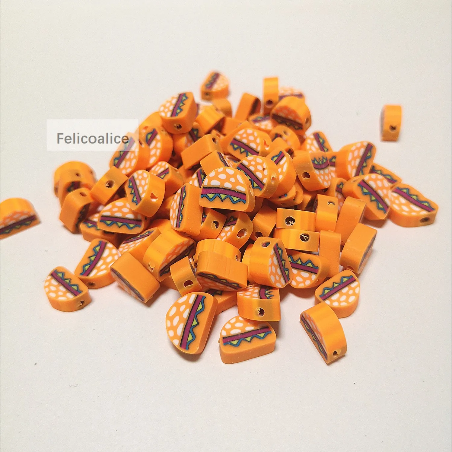 40pcs 10mm Orange Hamburger Shaped Food Polymer Clay Spacer Beads For Jewelry Making DIY Handmade Accessories