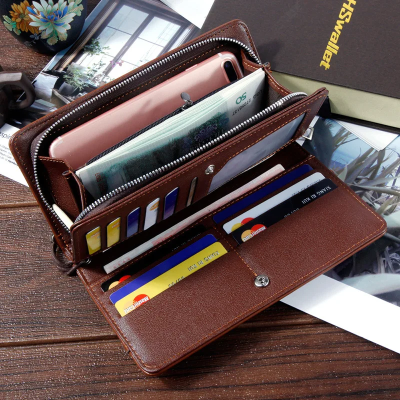 Men's Retro Brand Wallet Long Large Capacity Multi-function Mobile Phone Bag Multi-card Card Bag Zipper Buckle Wallet