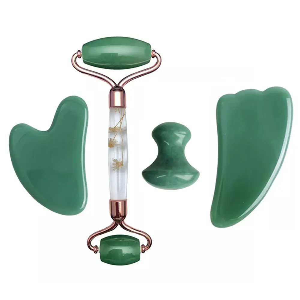 

Aventurine Gouache Scraper Face Massage Jade Roller Set Natural Gouache Stone Facial Roller Jade Massager Gua sha Face Scraper