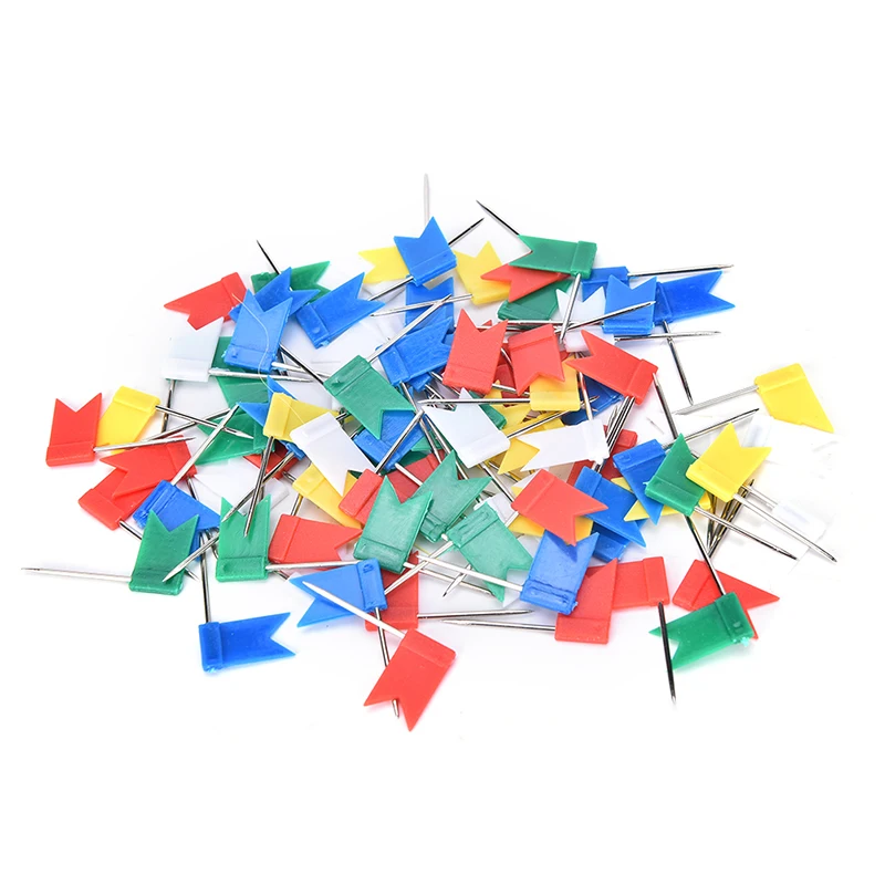 50X Flag Marker รูปร่างแผนที่ Pins Cork ประกาศ Push Pin Assorted Office Home