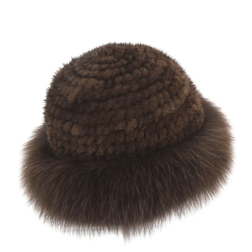 Real Fur Hat Winter for Women's Cap Natural Mink Fur with Fox fur