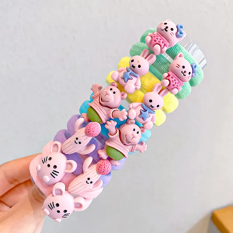 2024 New 10Pcs/Set Girls Cute Cartoon Flowers Animal Elastic Hair Bands Kids Ponytail Holder Headband Fashion Hair Accessories