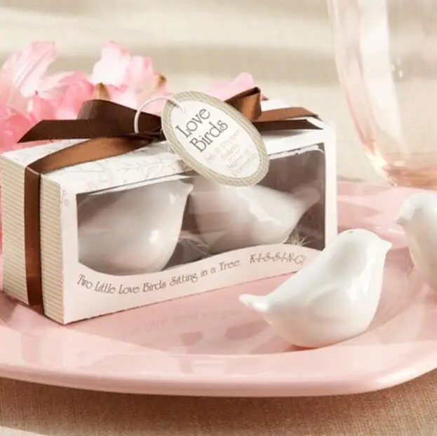 Free shippin 50pcs/lot(25boxes) Perfect little Wedding gift for guests Love birds salt and pepper shakers Wedding favors