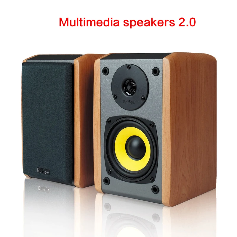 

8W*2 R1000TC Multimedia Speaker 2.0 Wood Computer Audio Subwoofer Stereo with Dual RCA Interface Tone Knob 50Hz-20KHz