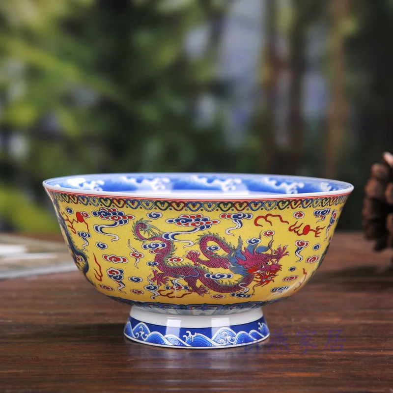 Jingdezhen Ceramic Rice Bowl Bone China Dinnerware Big Bowl Ramen Soup Bowls Chinese Luxury Dragon Pattern Kitchen Tableware Art