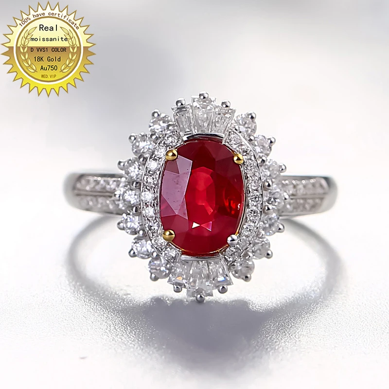 

10K Gold ring Lab Created 1.5ct Ruby and Moissanite Diamond Ring With national certificate Ru-009