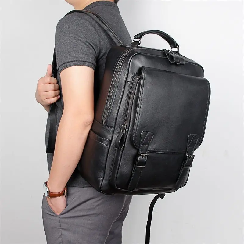 

Nesitu New High Quality Black Nappa Genuine Leather Women Men's Backpack Female Male Travel Bags Roomy M2755