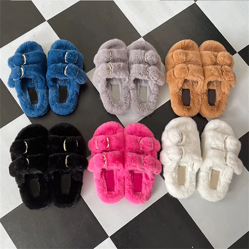 Women Home Slippers Winter Warm Shoes Woman Slip On Flats Slides Female Faux Fur Slippers 36-42 Wholesale Slippers