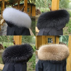 Winter 100% Real Natural Raccoon Fur Scarf Women Luxury Coat Trim Hood Warm Scarves Fashion Shawl Large Size Straight Collar