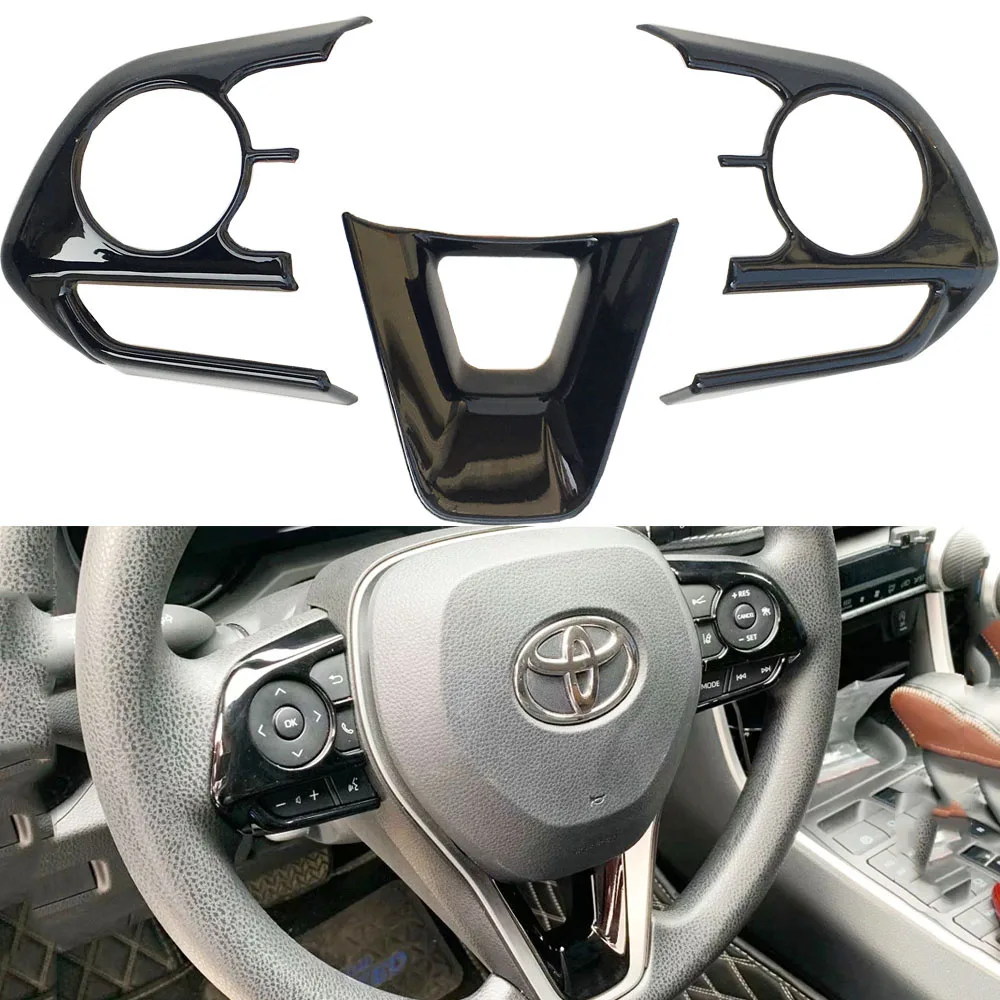 

Подходит для RAV4 2019 2020 2021 аксессуары для интерьера отделка рулевого колеса черное фортепиано