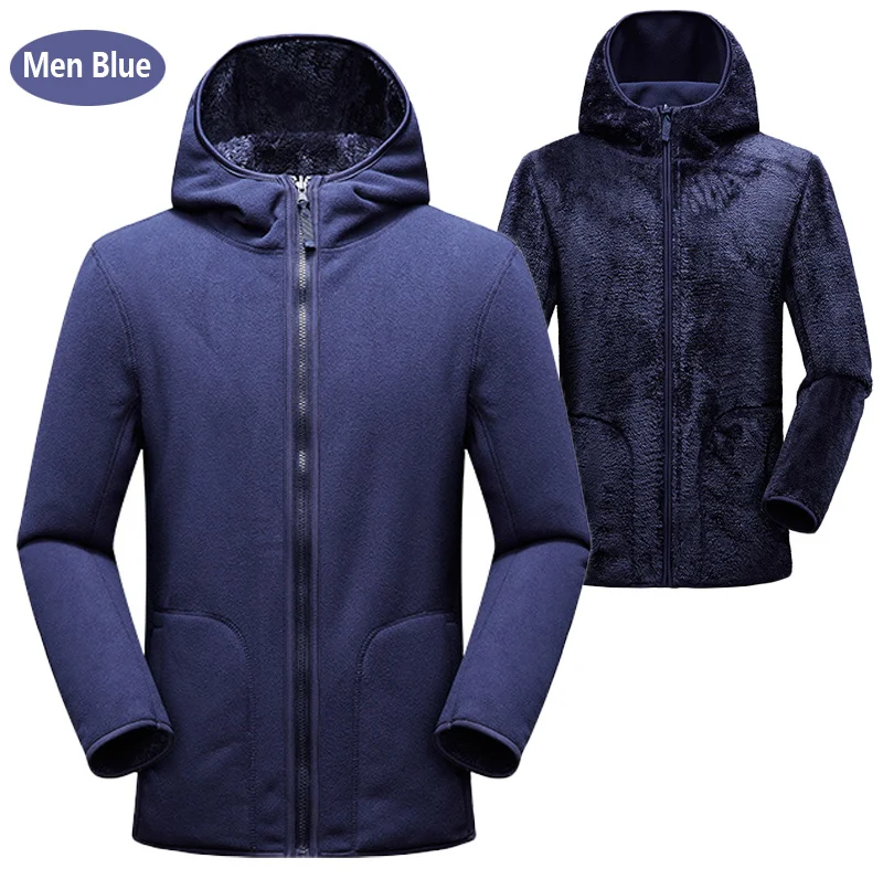 Unisex Reversible Hoodie Women Pullover Sweatshirts Winter Warm Polar/Coral Fleece Hooded Jacket Ladies Flannel Coat Hoody