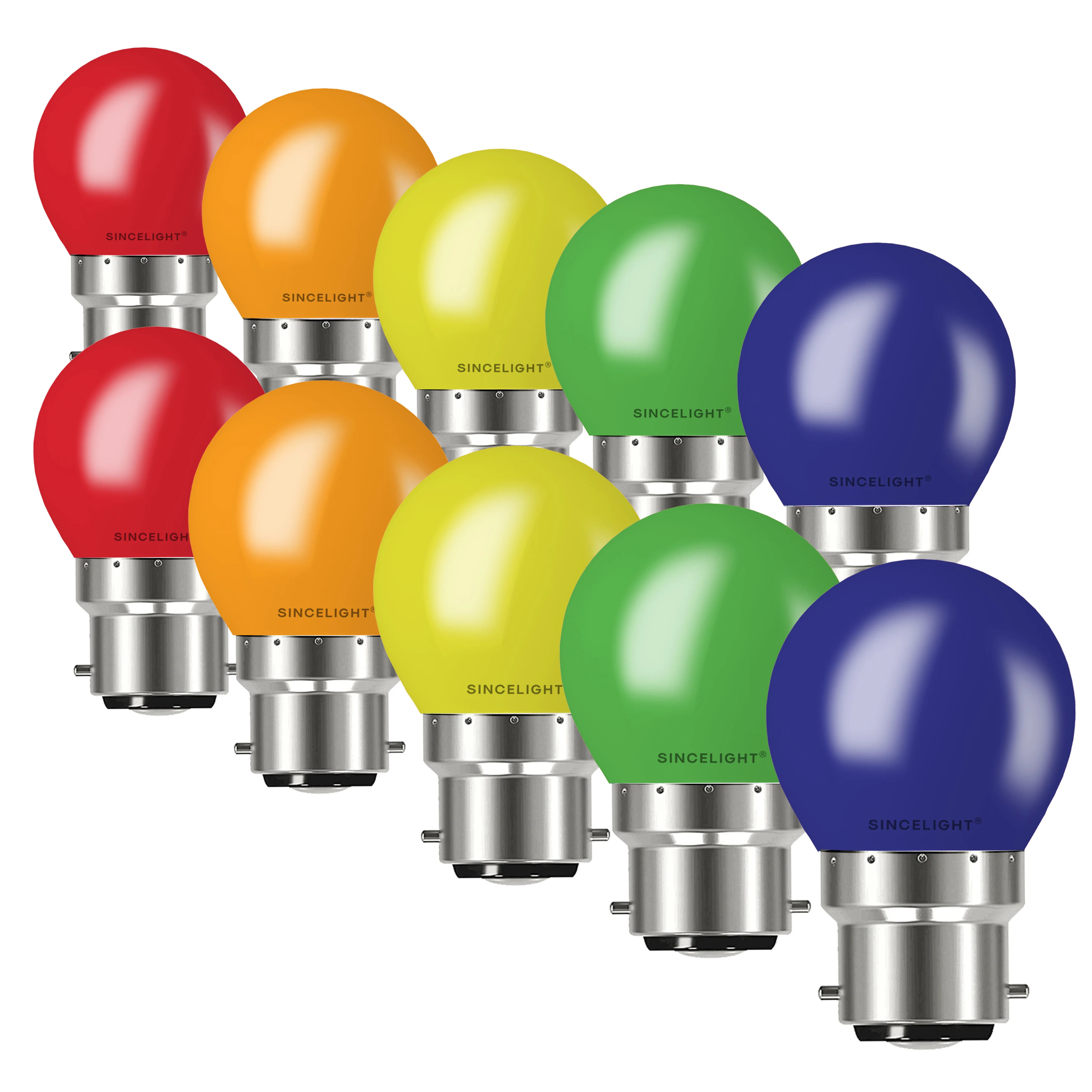 Pack of 10, B22 Bayonet Coloured LED Light Bulbs,1W G45 Golf Ball Mini Globe Bulb,Red Yellow Blue Green  For Holiday Christmas