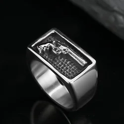 Fashion Vintage Guns Ring Heavy Sugar Stainless Steel Cowboy Men Anel Punk Gothic Ring Mens Biker Jewelry