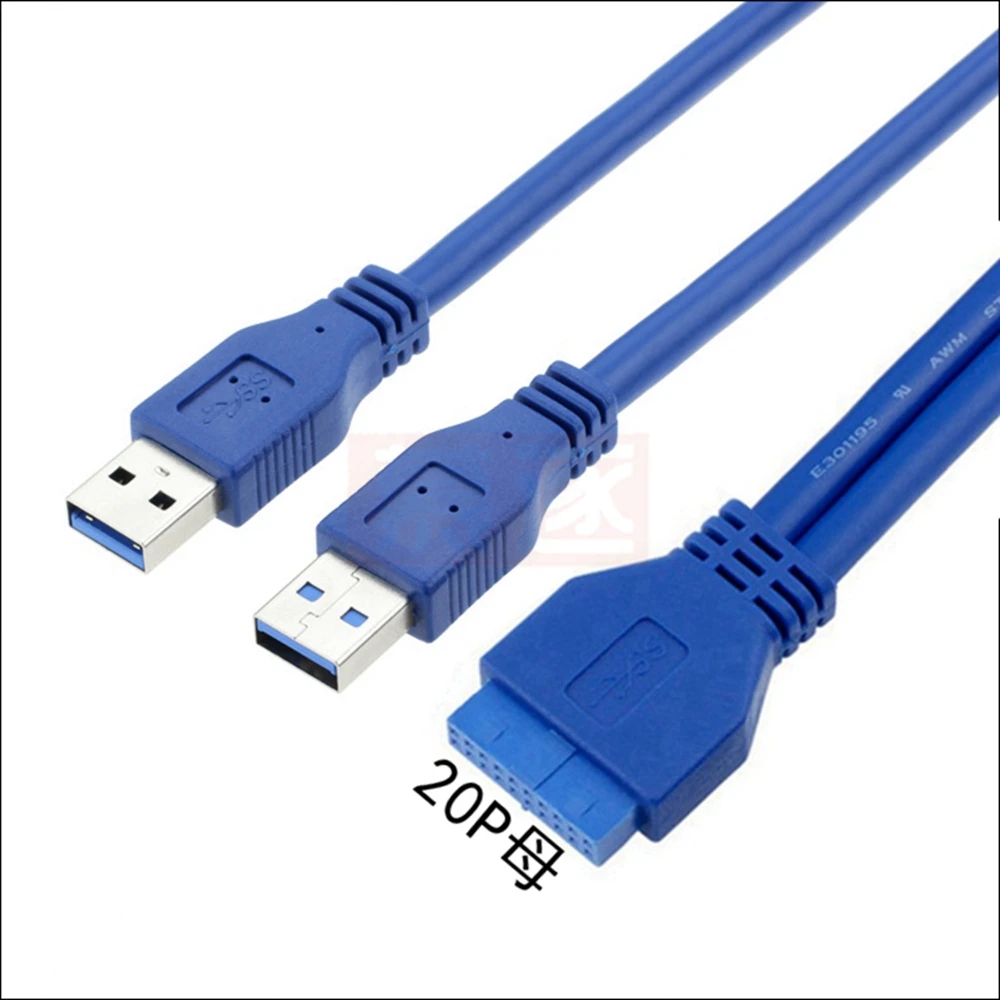 20 pines a puerto dual USB3.0 línea pública extensión de placa base de computadora cable adaptador de enchufe de 19 pines chasis línea trasera