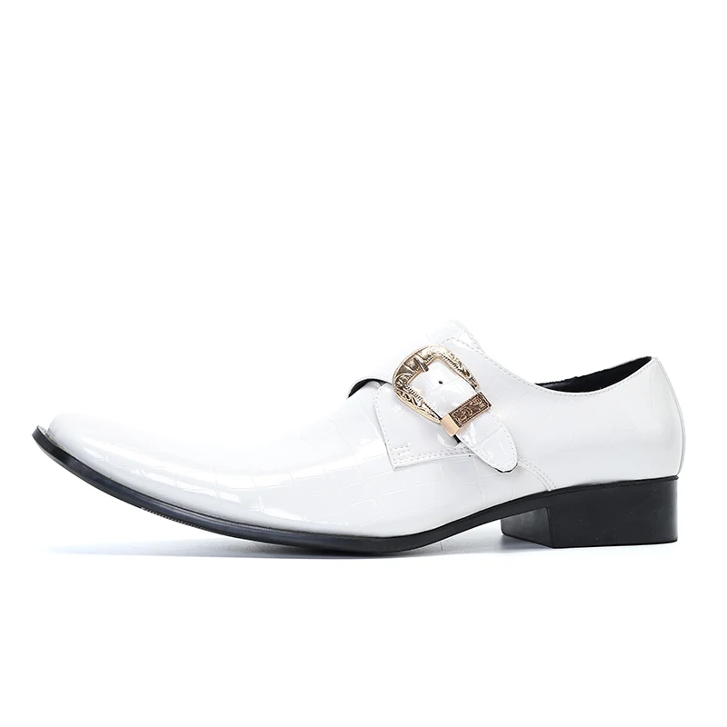 British Style Men White Genuine Leather Shoes Party Wedding Party Brogue Shoes Male Buckle Strap Business Office Shoes Big Size