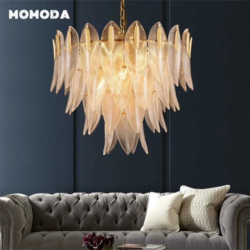 

Luxury LED Chandeliers Modern Leaf Glass Gold Metal Round Lamps Lustre Decor Bedroom Living Room Dining Room Lights Fixture